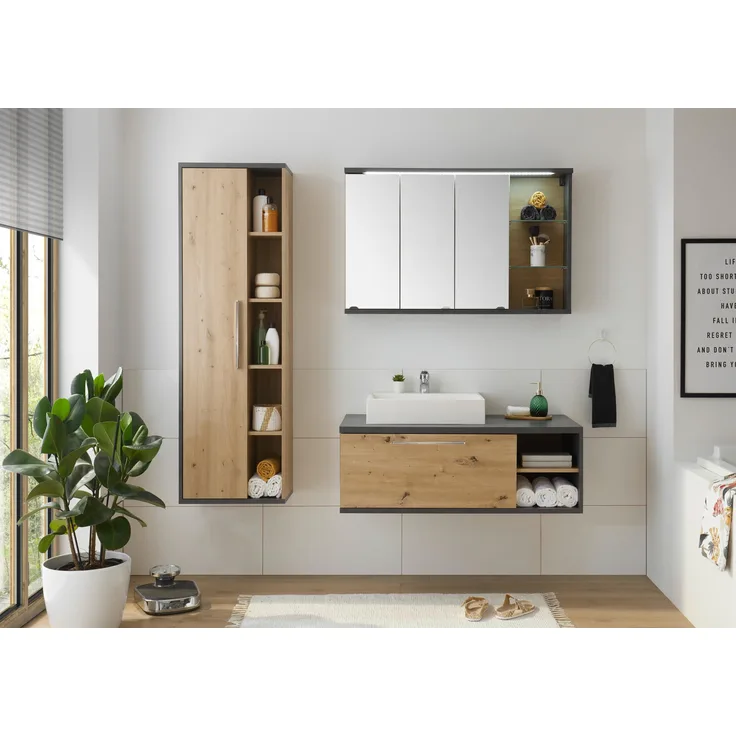 Badezimmer-Set >Nebraska< (3-teilig) in Matera Beton - 180x190x53cm (BxHxT)