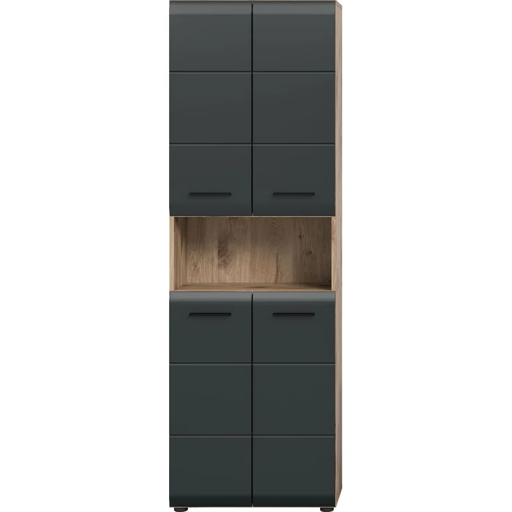 Hochschrank breit (B/H/T: 60x185x30 cm) in schwarz matt und Nox Oak Nachbildung – Bild 2