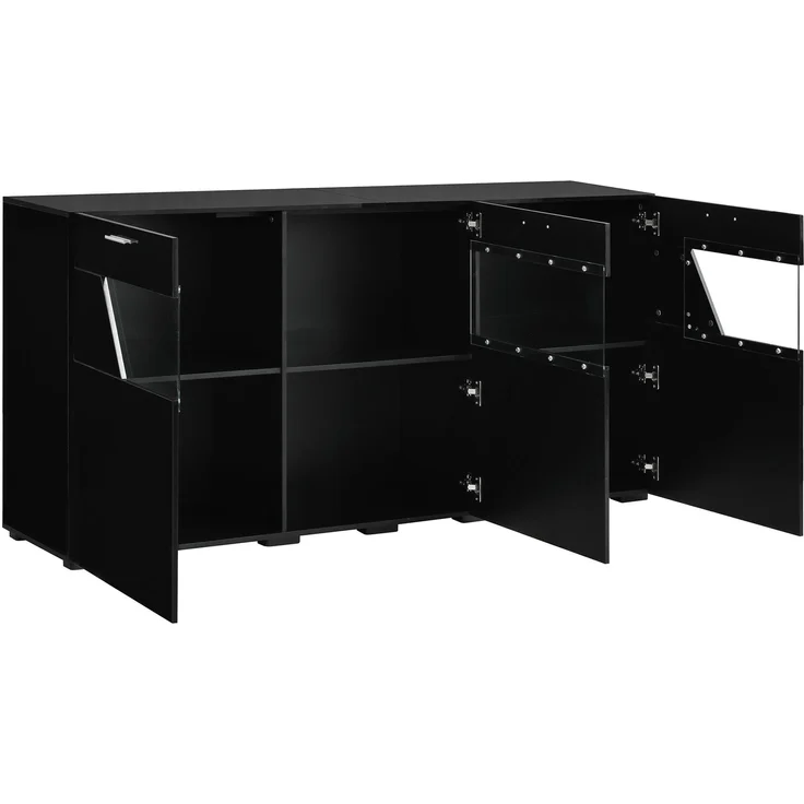 ZUBALIYA Sideboard 160x38x78 cm, mit LED-Beleuchtung, Hochglanz, mit 3 Türen, aus Spanplatte, Schwarz – Bild 22