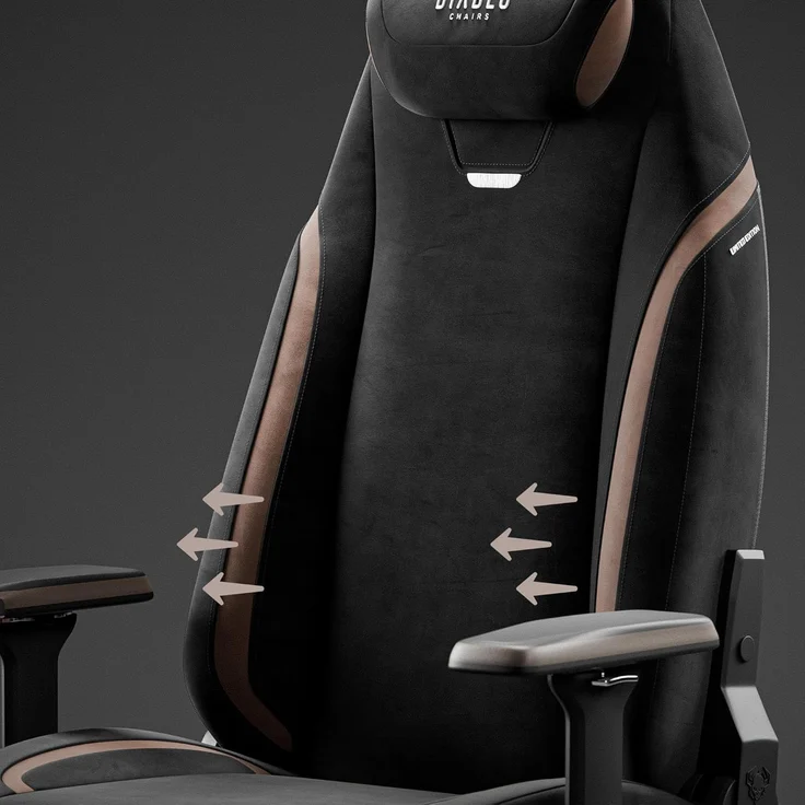 Diablo Ergonomischer Gaming Stuhl aus Stoff – Gaming Chair mit 4D Armlehnen, magnetischem Kopfkissen, Lendenwirbelstütze und atmungsaktiver Polsterung, 140 kg Ultra Black – Bild 5