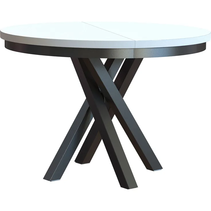 MEBLINI Esstisch Rund Ausziehbar aus Metall - 100-138x77cm - CHRIS - Weiß Matt/Schwarz Matt - Loft - Esszimmertisch Modern - Küchentisch - Ausziehtisch - Round Dining Table - Esszimmertische - Weiß Matt/Schwarz Matt