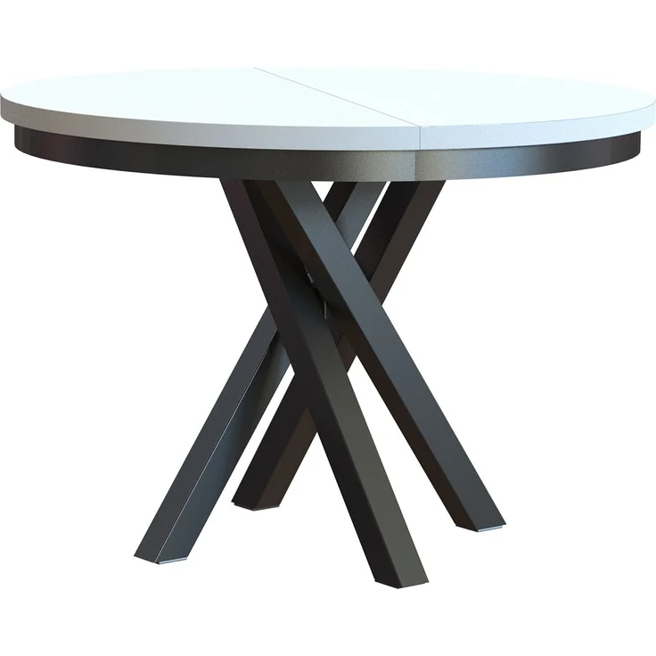 MEBLINI Esstisch Rund Ausziehbar aus Metall - 100-138x77cm - CHRIS - Weiß Matt/Schwarz Matt - Loft - Esszimmertisch Modern - Küchentisch - Ausziehtisch - Round Dining Table - Esszimmertische - Weiß Matt/Schwarz Matt – Bild 1
