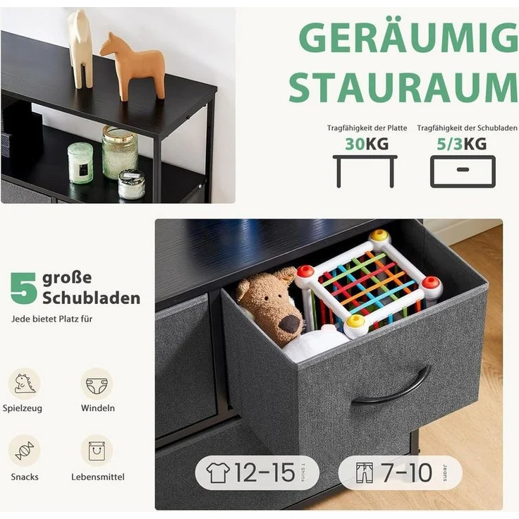 DUMOS Stauraumschrank Kommode mit Stoffschubladen, Stoffkommode für Schlafzimmer Geeignet Schubladenschränke – Bild 2