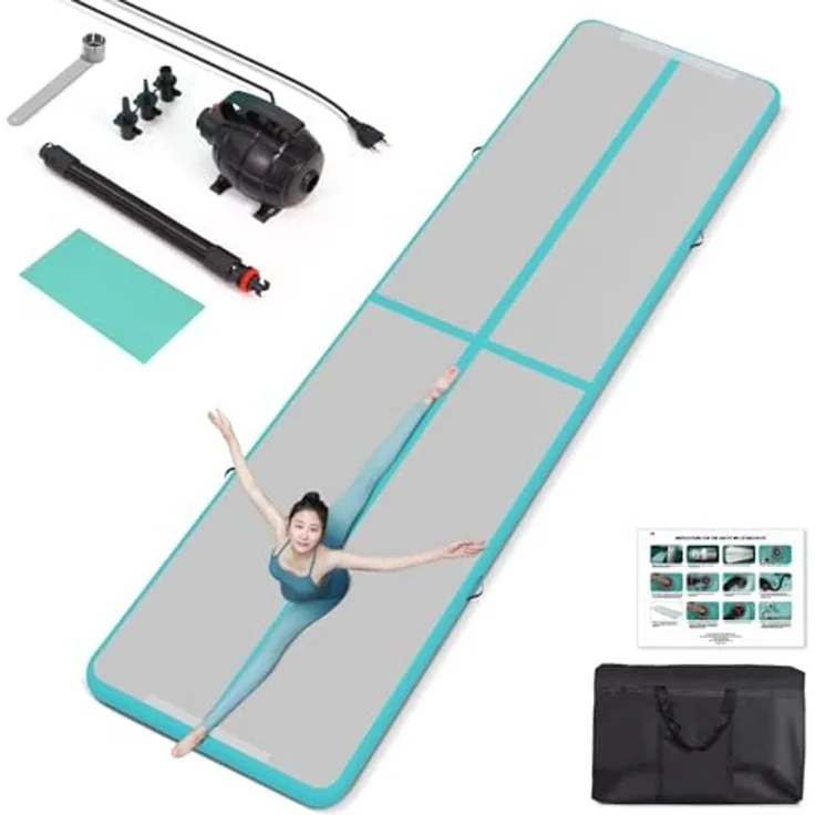 Todeco Gymnastikmatte Taumelmatte Air Track Matte 4m, Luftbodenmatte Gymnastikmatten Fitness Matte mit Luftpumpe für Zuhause Training Tumbling Yoga Outdoor Fitness