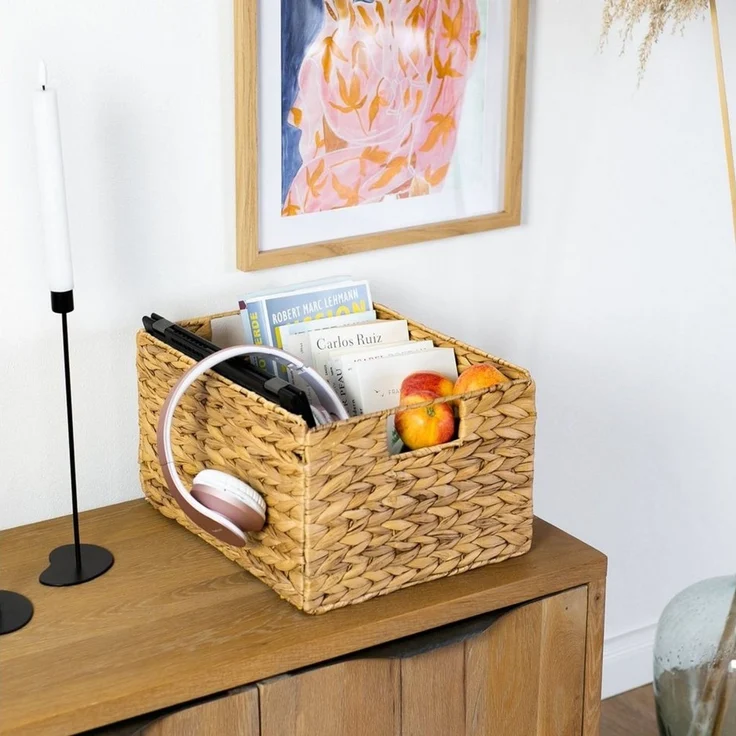 HMF Aufbewahrungskorb faltbarer Korb geflochten aus Wasserhyazinthe Seegras (2 St), handgefertigter Flechtkorb, 36 x 28 x 20 cm – Bild 2