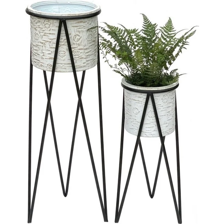 DanDiBo Blumenhocker mit Topf Metall Schwarz Weiß 2er Set Blumenständer 96043 Blumensäule Modern Pflanzenständer Pflanzenhocker – Bild 4