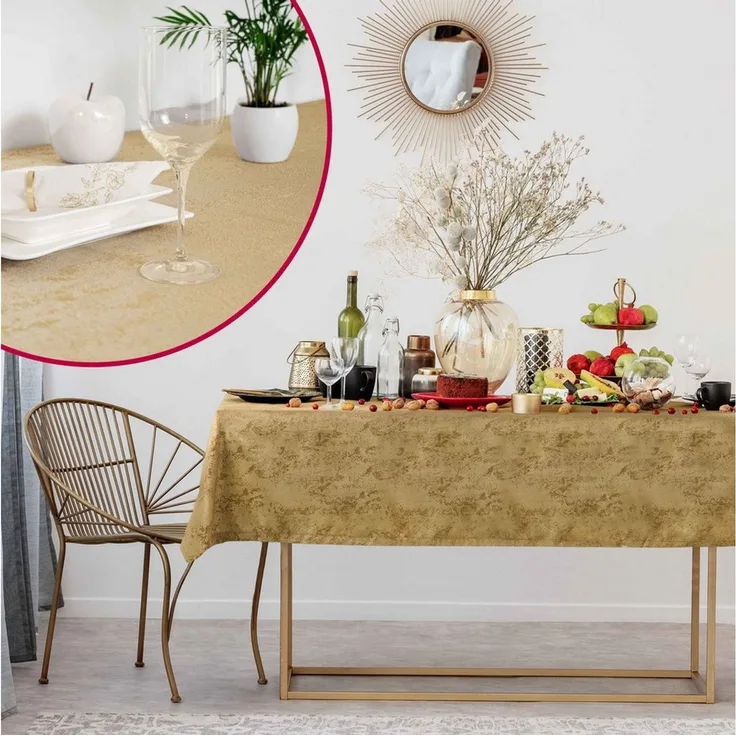 DecoHomeTextil Heimtextilmanufaktur Tischdecke Jacquard GRANIT Meliert mit Lotus Effekt