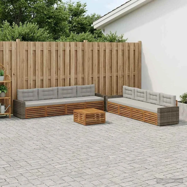 vidaXL Outdoor-Sofagarnitur 9 stk. 8-Sitzer Natur und Hellgrau 3383189 – Bild 1
