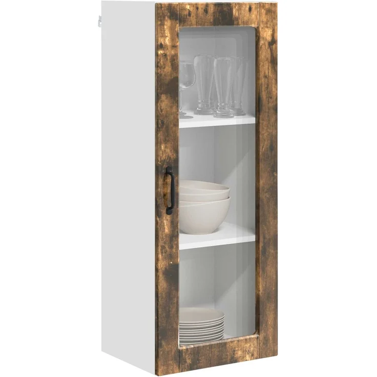 vidaXL Wandglas-Schrank PORTO Räuchereiche 40 x 31 x 100 cm 885450 – Bild 3