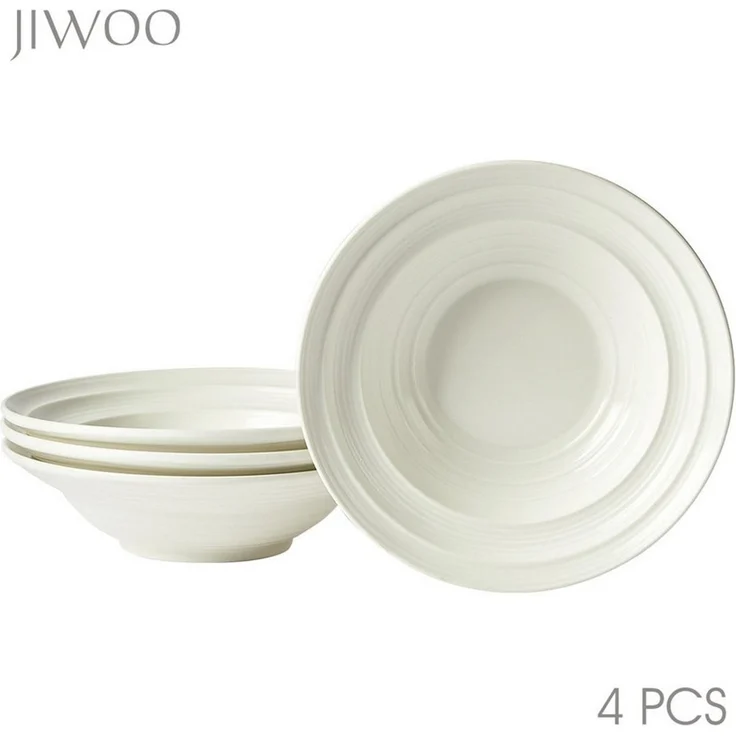 JIWOO Suppenteller 4er Ø22cm, Speiseteller Pastateller Salatteller Dessertteller Plate, (4 St), Keramik Tellerset Weiß mikrowellen- und spülmaschinenfest Ø21,2 cm – Bild 1