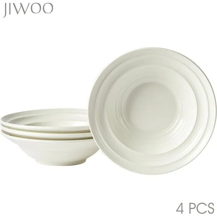 JIWOO Suppenteller 4er Ø22cm, Speiseteller Pastateller Salatteller Dessertteller Plate, (4 St), Keramik Tellerset Weiß mikrowellen- und spülmaschinenfest Ø21,2 cm