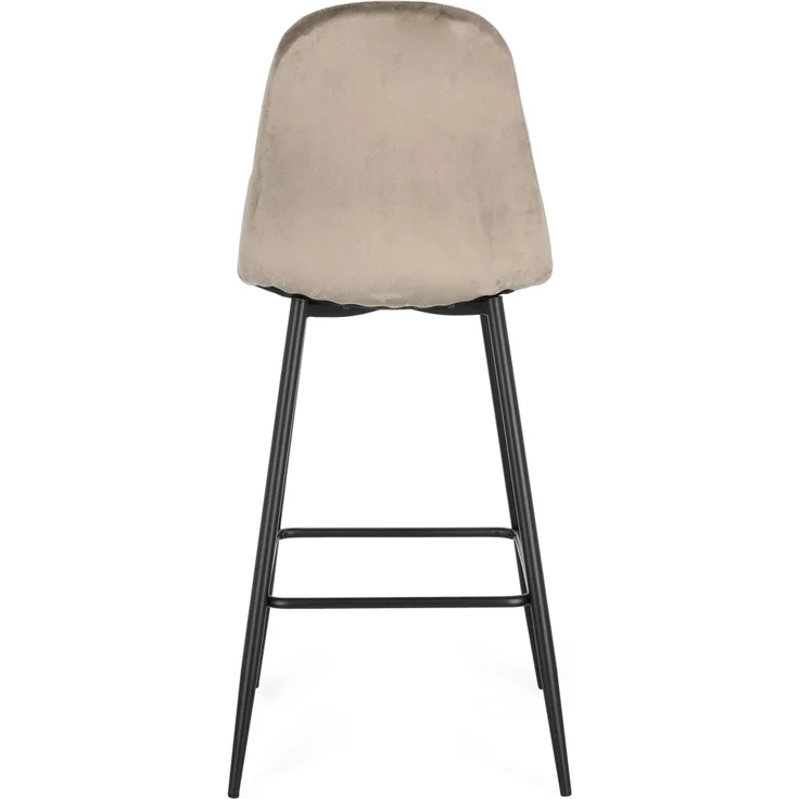 Barhocker New Irelia aus Samt, modern mit Fußstütze, taupe, 2er-Set, schwarzes Metallgestell – Bild 4