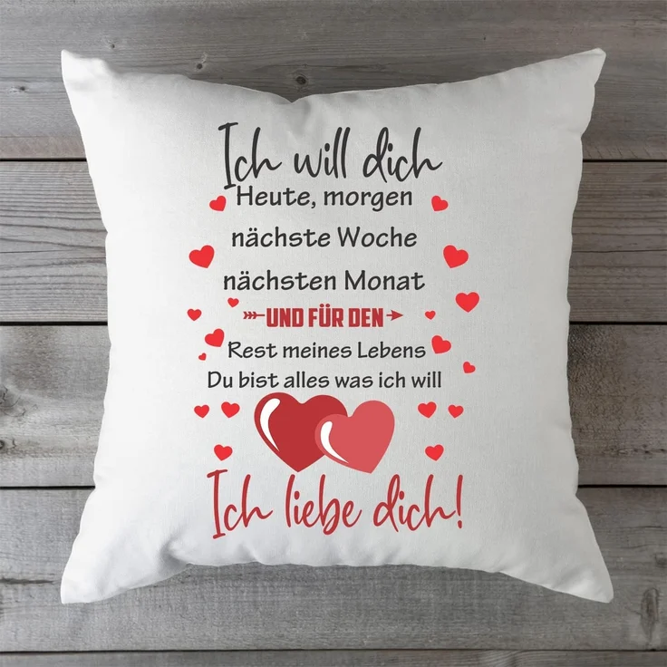 GRAVURZEILE Zierkissen mit Spruch - Ich will dich Heute Morgen nächste Woche - Für Paare -, starke Farben ohne verblassen, Maschinenwäsche geeignet - mit Füllung – Bild 4