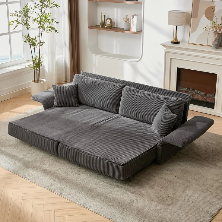 ZUBALIYA Schlafsofa 69.00x23.00 cm, mit Cordbezug, für Wohnzimmer und Apartments, mit stabilem Untergestell, Beige – Bild 8