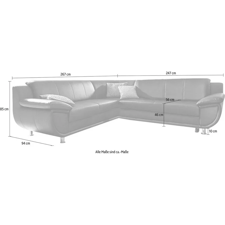TRENDMANUFAKTUR Ecksofa Rondo wahlweise mit Schlaffunktion, bequeme Armlehnen, L-Form, wahlw. mit Federkern, Füße chromfarben, Unser Dauertiefpreis – Bild 3