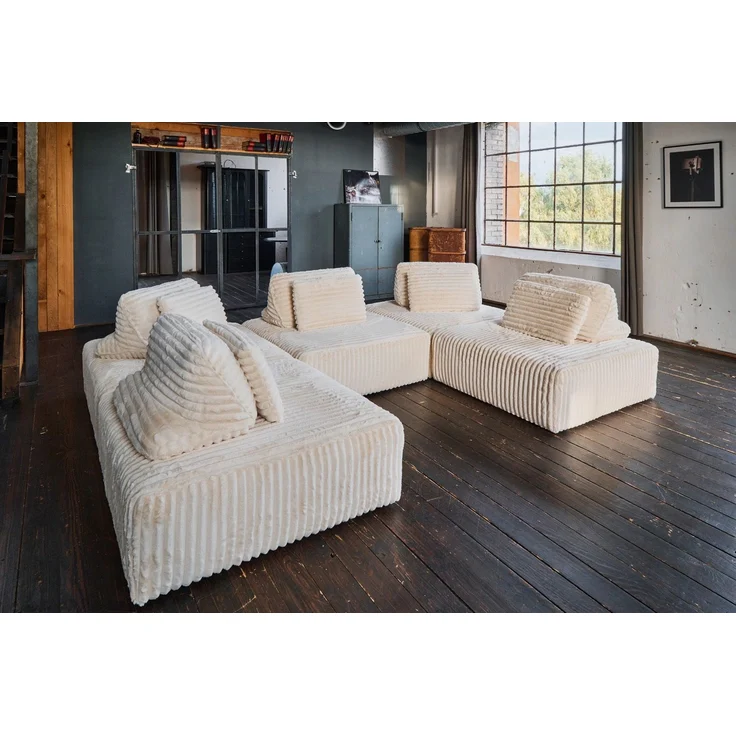 KAWOLA Modulsofa WIOLO SOFT 5 Module 5 Rückenkissen Weicher Breitcord cremeweiß 84 x 222 x 333 cm – Bild 2