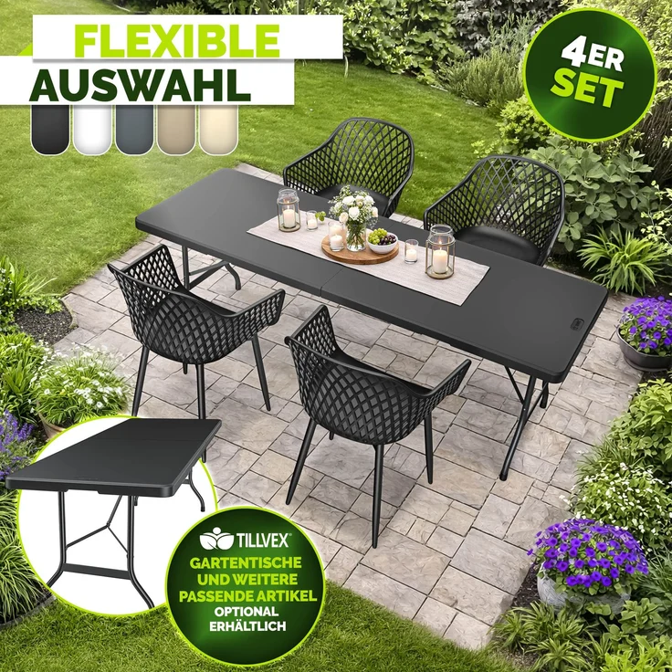tillvex® Gartenstuhl 4er Set Wetterfest mit Armlehne | Outdoor Stühle bis 120kg belastbar | Gartenstühle UV-beständig | Terrassenstuhl Gartenmöbel Terrasse Balkon Outdoor Garten – Bild 8