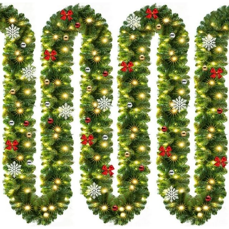 Kunstgirlande, Casaria, Höhe 28 cm, Weihnachtsgirlande Geschmückt 5m 80 LED Warmweiß Innen Außen IP44 – Bild 4