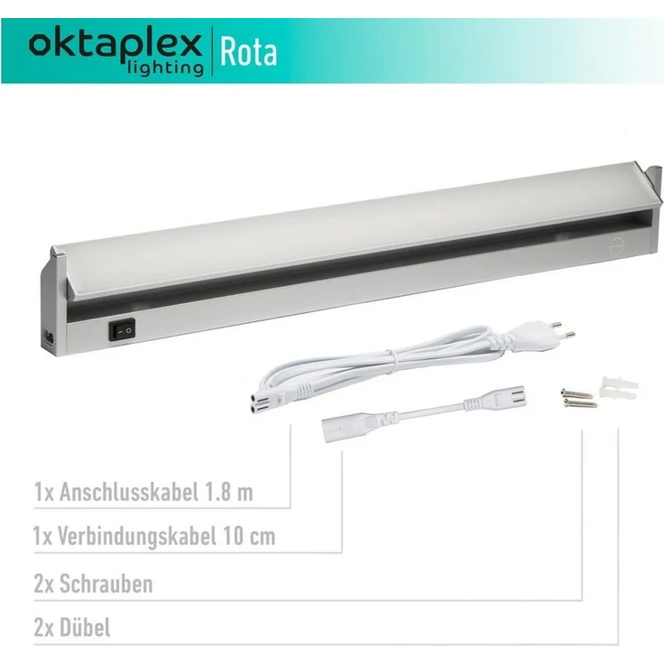 Oktaplex lighting LED Unterbauleuchte Rota 2er Set 10W 58cm 230V Unterschrankleuchte LED, schwenkbar, LED fest verbaut, Neutralweiß, 4000K Küche Lichtleiste Aluminium mit Schalter – Bild 1