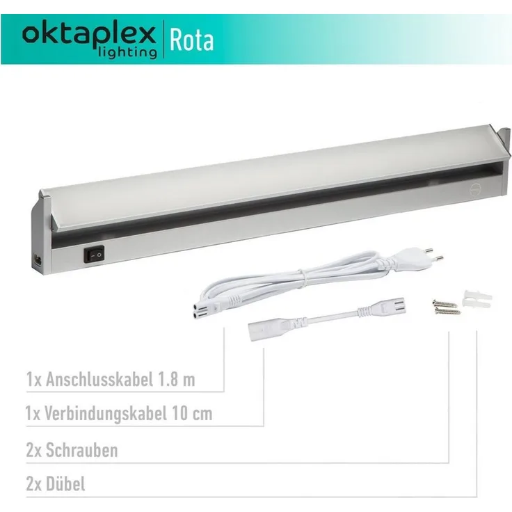 Oktaplex lighting LED Unterbauleuchte Rota 2er Set 10W 58cm 230V Unterschrankleuchte LED, schwenkbar, LED fest verbaut, Neutralweiß, 4000K Küche Lichtleiste Aluminium mit Schalter