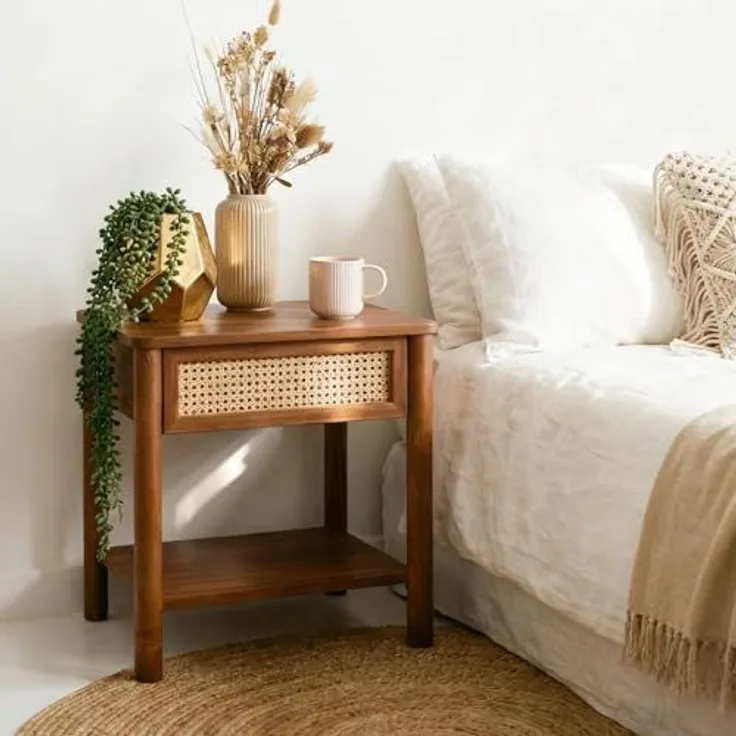 IDIMEX Nachttisch CEFIRA, Nachttisch Massivholz mit Schublade und Ablagefach Kastanie Finish