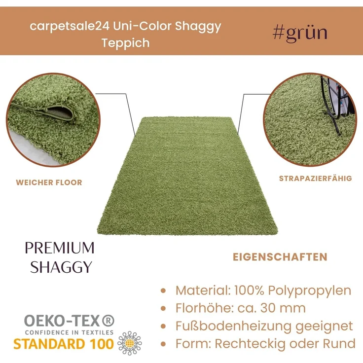 Carpetsale24 Shaggy Hochflor Teppich Wohnzimmer 300x400 cm Grün Modern - Teppich Flauschig, Extra Weich, Pflegeleicht und einfarbig - für Schlafzimmer, Esszimmer - Ideal als Küchenteppich – Bild 3