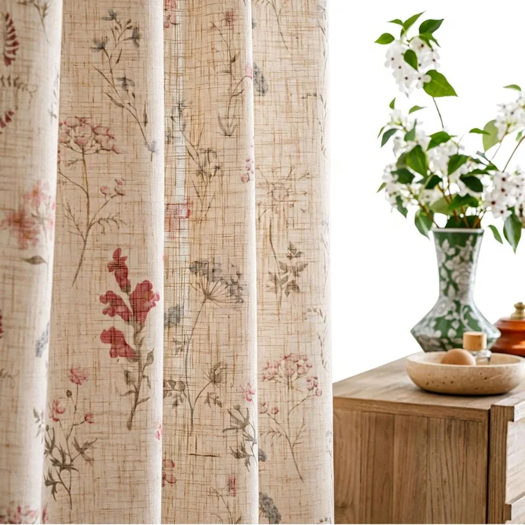 Diwzbyn Vorhang Boho-Blumen-Vorhang, halbtransparenter Vorhang im Landhausstil – Bild 1