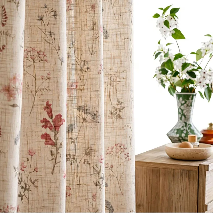 Diwzbyn Vorhang Boho-Blumen-Vorhang, halbtransparenter Vorhang im Landhausstil