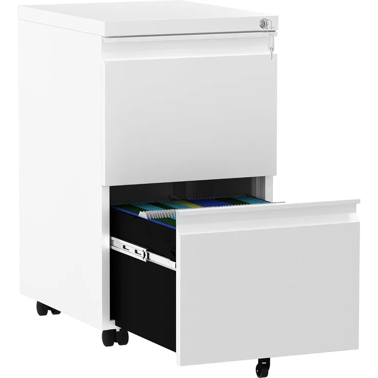 YITAHOME Rollcontainer mit Abschließbar 2 Schubladen, Mobiler Aktenschrank mit Rollen für A4, Legal, Letter, Metall Büroschrank für Home-Office, Hängeregistratur, Schwarz, 51 x 39 x 71 cm