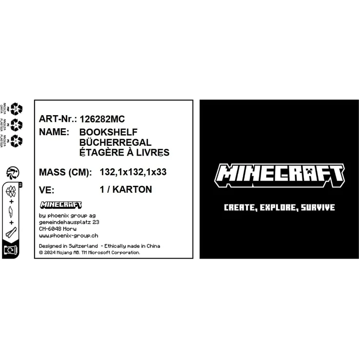 MINECRAFT - Bücherregal, Regal mit 15 Fächern, Gaming Möbel mit dunklem Minecraft Design – Bild 6