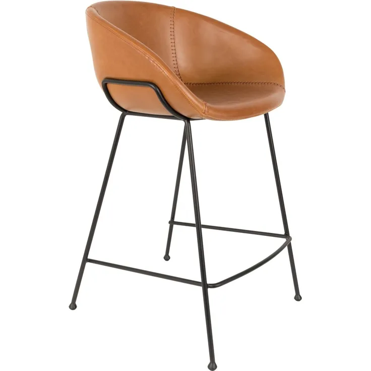 Zuiver Barhocker Feston im 2er-Set, Braun aus 100% Kunstleder mit schwarzem Stahlgestell, Sitzhöhe 65 cm, belastbar bis 100 kg