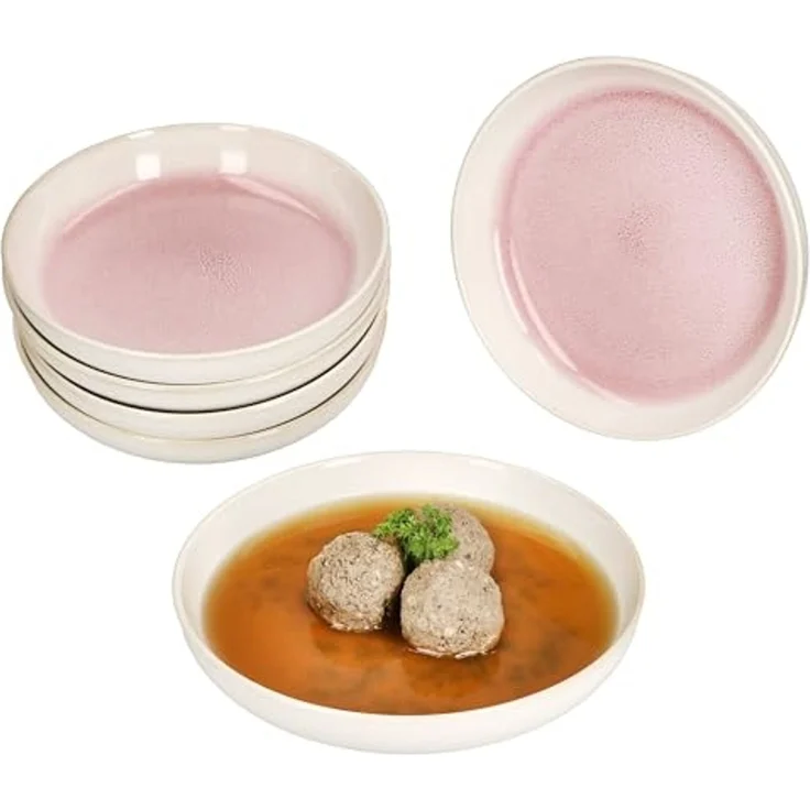 MamboCat Suppenteller 6x Reactive Glaze Paris Suppenteller 400ml 6 Pers Creme Pink – Bild 1