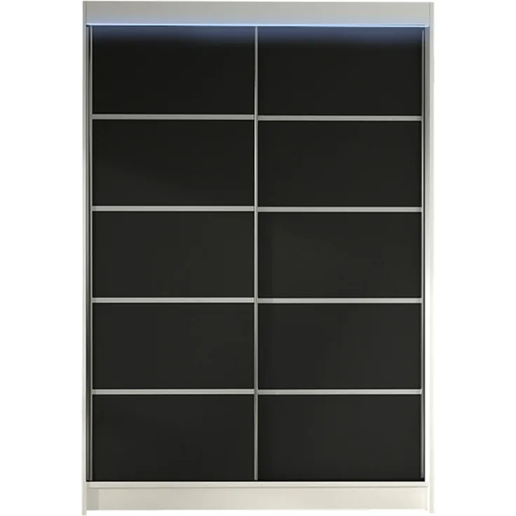 Kleiderschrank Lino IV, mit RGB LED Beleuchtung, Farbe: Weiß / Schwarz