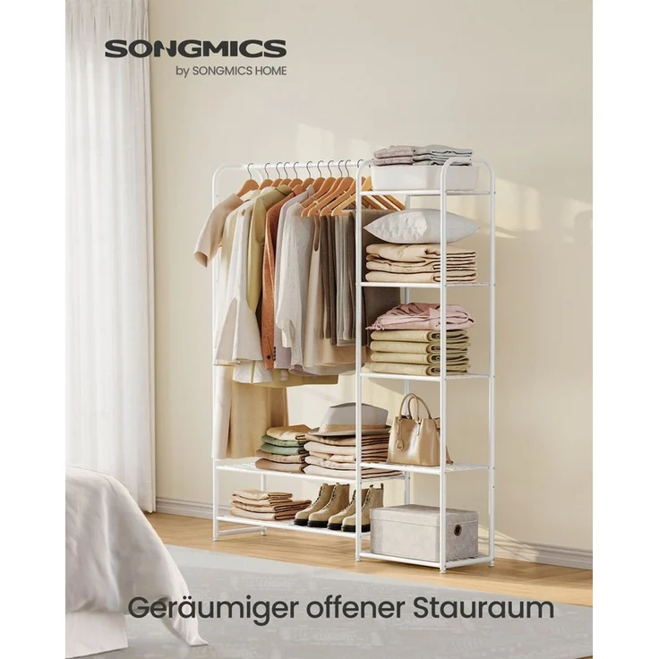 SONGMICS Kleiderständer, offener Kleiderschrank, Kleiderstange, Garderobenständer mit Ablagen, Garderobe aus Metall, freistehend, 29 x 112 x 158,4 cm – Bild 1