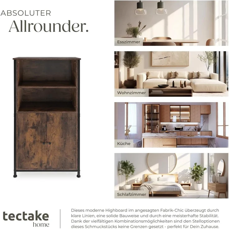 tectake Highboard Doncaster (Highboard, Montagematerial, Montageanleitung), Industrial Style – Bild 7