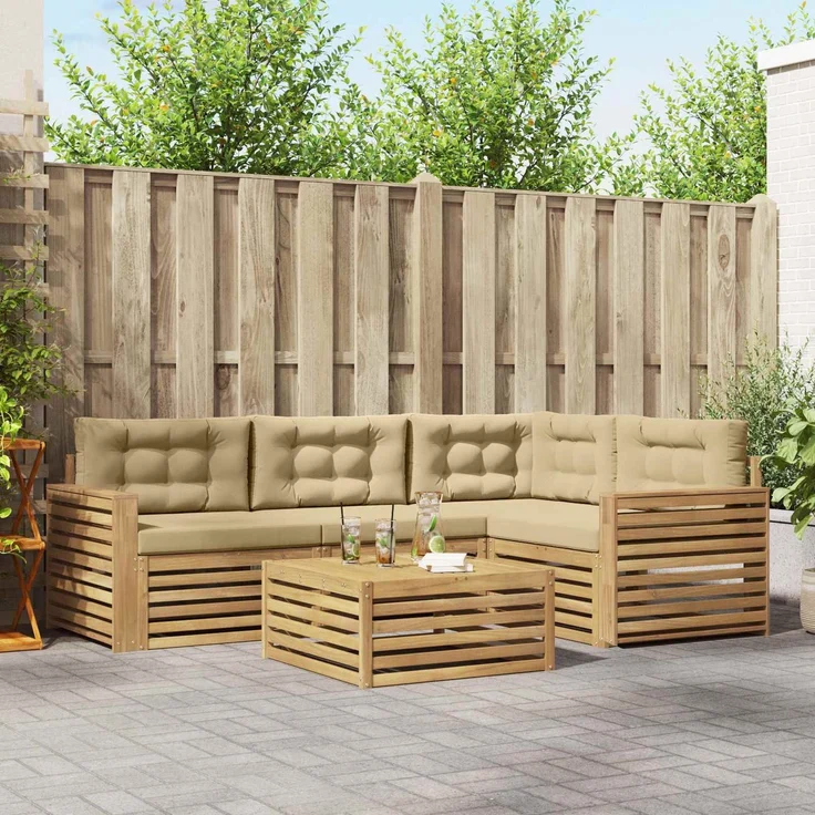 vidaXL Outdoor-Sofagarnitur 5 stk. 4-Sitzer Weiß und Beige Polyester 3390453 – Bild 1
