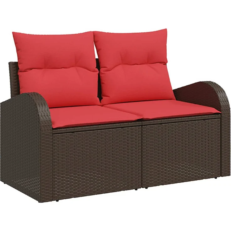 vidaXL Sofa Set 7 stk. Braun und Rot Polyrattan und Stahl 3448701 – Bild 3