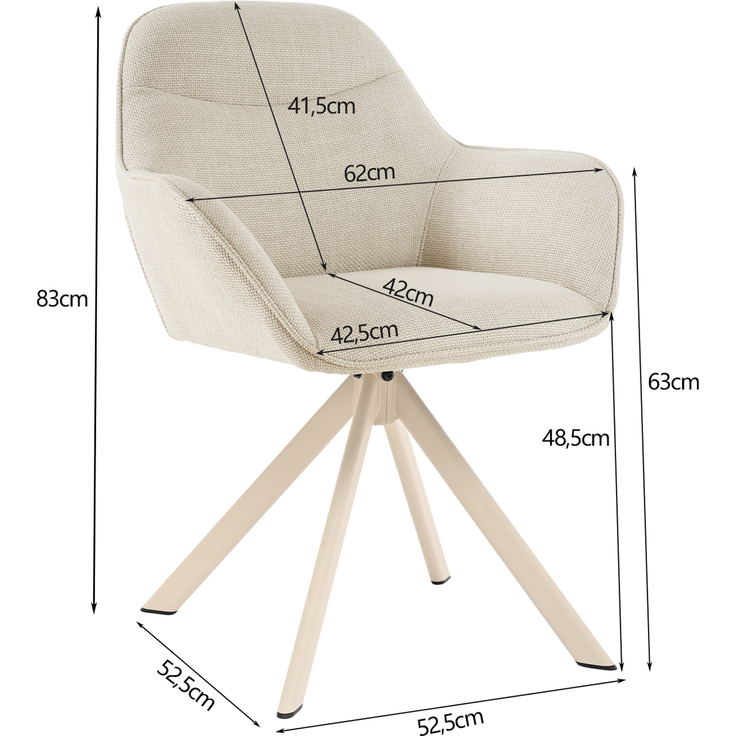 GOEURVANT 1370 Esszimmerstühle 2er-Set mit Armlehnen, 360° Drehbar, Webstoff - Beige – Bild 7