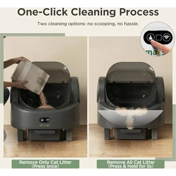 Gimars Selbstreinigende Katzentoilette mit offenem Design, Automatisches Katzenklo für mehrere Katzen & Senioren, App-Steuerung mit Sicherheitssensoren, Geruchsarm, inkl. Müllbeutel & Streumatte – Bild 8