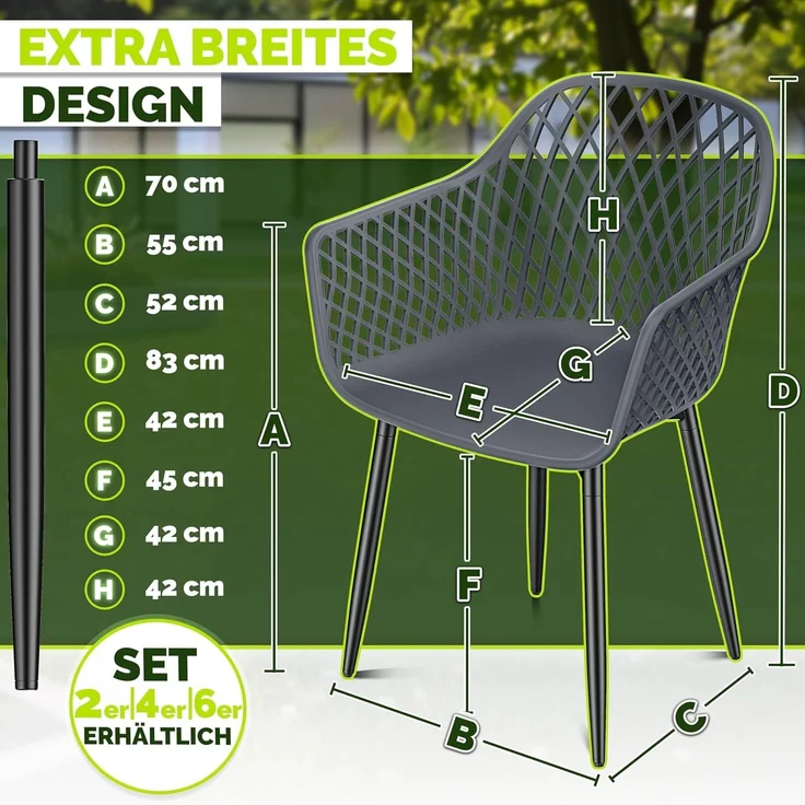 tillvex® Gartenstuhl 6er Set Wetterfest mit Armlehne | Outdoor Stühle bis 120kg belastbar | Gartenstühle UV-beständig | Terrassenstuhl Gartenmöbel Terrasse Balkon Outdoor Garten – Bild 2