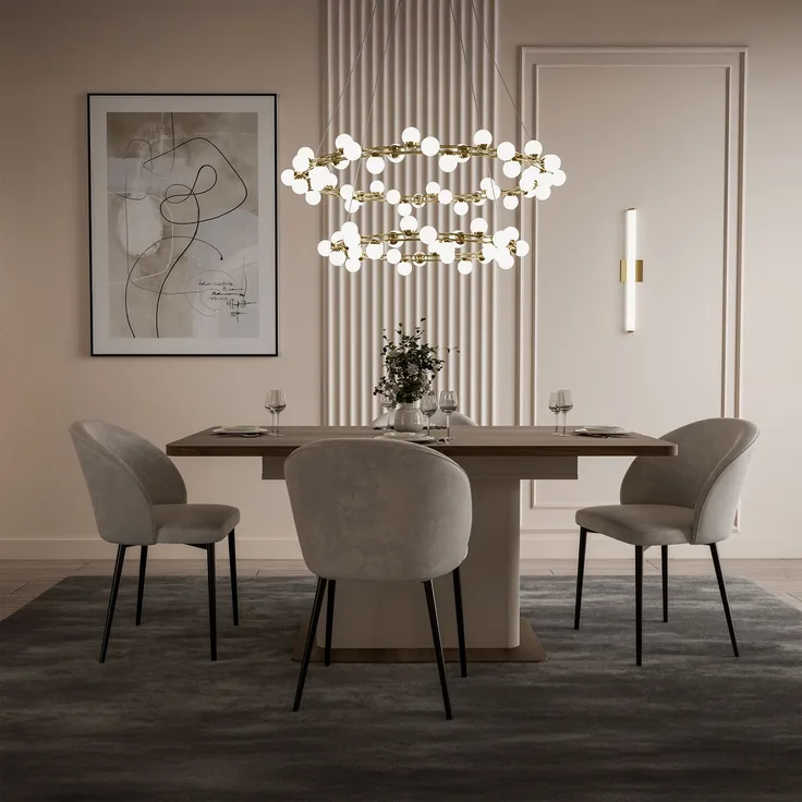 Forte LACETTI Esstisch 160, moderner, ausziehbarer Esstisch, Wohnzimmer, Esszimmer, Kaschmir| Beige mit Valencia Eiche Holzdekor, 160 (200) cm breit x 76,4 cm hoch x 90 cm tief