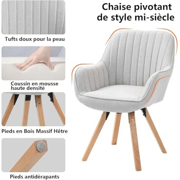 MEUBLE COSY Esstisch mit 2 Esszimmerstühle Drehbar, Essgruppen, 3er-Set, Runder Esstisch, Küchentisch mit 2 Essstühlen, Stahlgestell, für Esszimmer Küche Wohnzimmer, Weiß + Beige – Bild 6