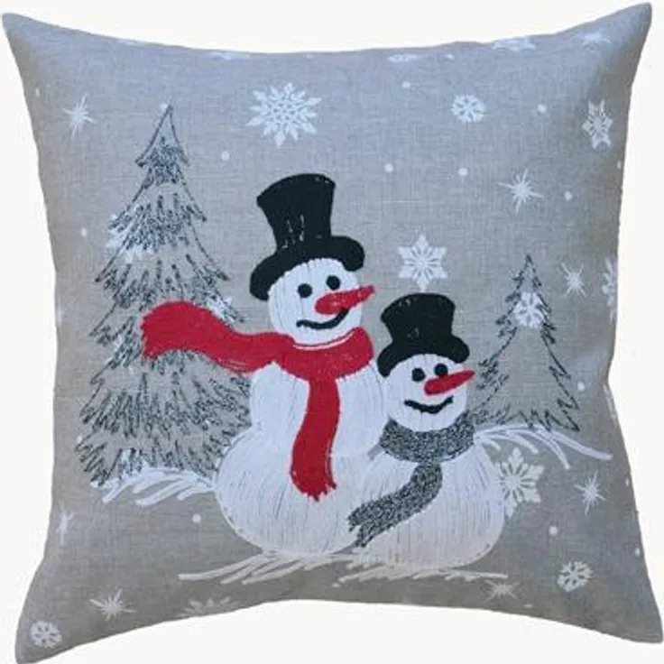 Kissenhülle 40x40 cm mit Stickerei Schneemann Weihnachten Winterdekoration 40x40 cm Kissenhülle