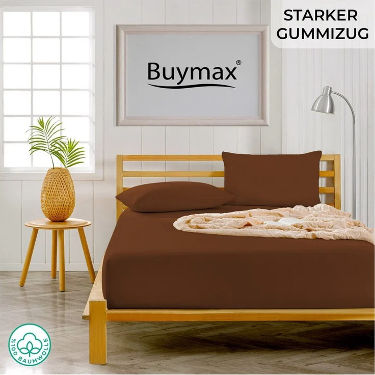Buymax® Topper Spannbettlaken 120x200 cm Spannbetttuch 100% Baumwolle Jersey für Matratzentopper bis 12 cm Matratzenhöhe Bettlaken für Topper, Schokobraun – Bild 1
