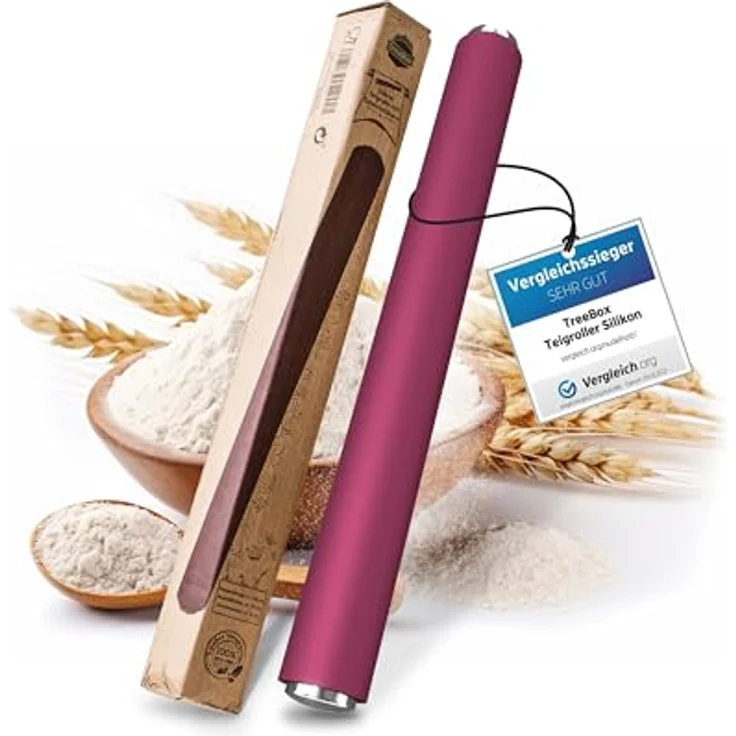TreeBox Profi Teigrolle aus Silikon und Edelstahl - Das Moderne Nudelholz ohne Griffe - Fondant und Teig im Handumdrehen Ausrollen - Antihaftwirkung (Grape) – Bild 2