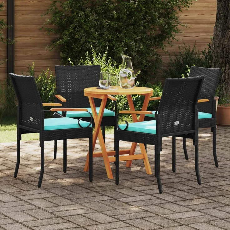 vidaXL Gartenstühle 4 Stk. Schwarz und Türkis Poly-Rattan und Akazie 42025889 – Bild 3