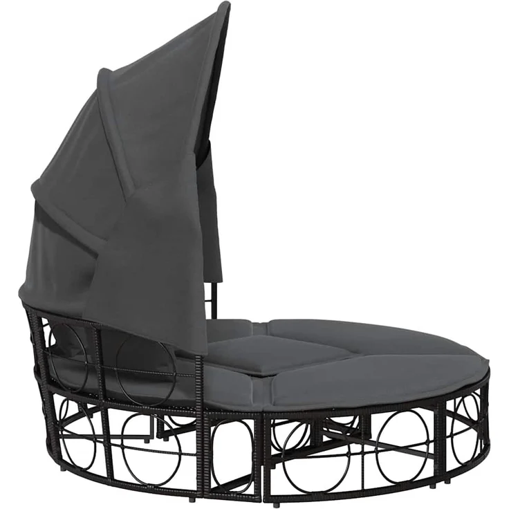 vidaXL Outdoor-Loungebett mit Dach und Kissen Schwarz Poly Rattan 4108234 – Bild 6