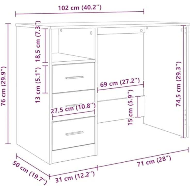 vidaXL Schreibtisch Artisan-Eiche 102x50x76 cm Holzwerkstoff 855853 – Bild 4