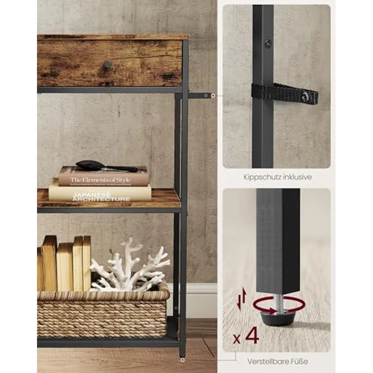 VASAGLE Konsolentisch schmal, Beistelltisch mit 2 Stoffschubladen, Flurtisch, 24 x 76 x 80 cm, für Flur, Wohnzimmer, vintagebraun-tintenschwarz – Bild 7