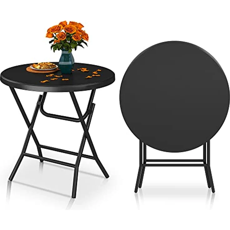 YITAHOME 80cm Gartentisch, Runder Klapptisch, Balkontisch Klappbar, Campingtisch Wetterfest für Outdoor Party Strand BBQ, mit Rostfreie Metallrahmen, 80 x 80 x 74 cm, Schwarz – Bild 2